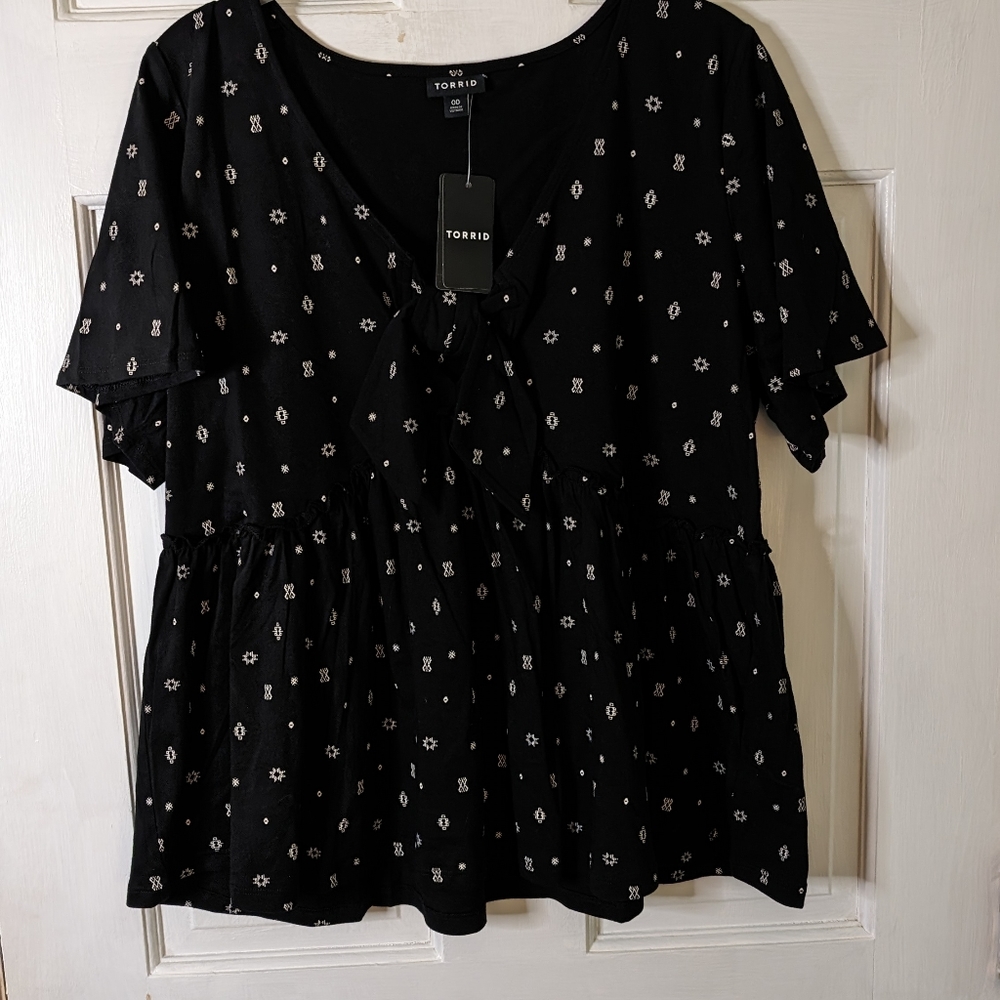 Torrid Women's Vintage Cotton Jersey V-Neck Relaxed Tie Front Top Plus m/l New - Picture 8 of 8